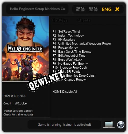 Трейнер для Hello Engineer: Scrap Machines Constructor [v1.0.9]