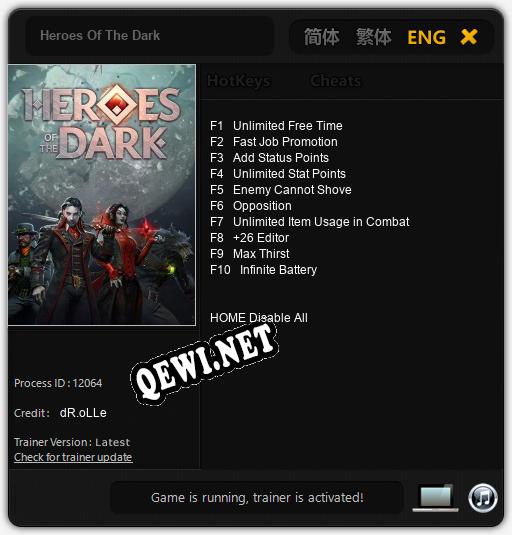 Трейнер для Heroes Of The Dark [v1.0.8]