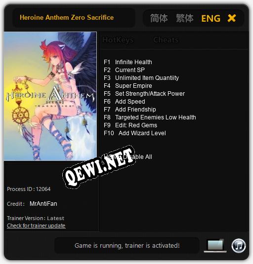 Heroine Anthem Zero Sacrifice: Трейнер +10 [v1.1]