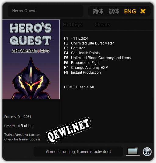 Трейнер для Heros Quest [v1.0.8]