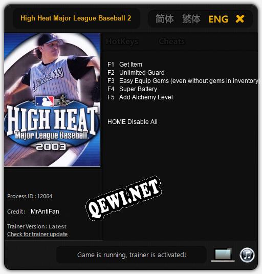 Трейнер для High Heat Major League Baseball 2003 [v1.0.3]