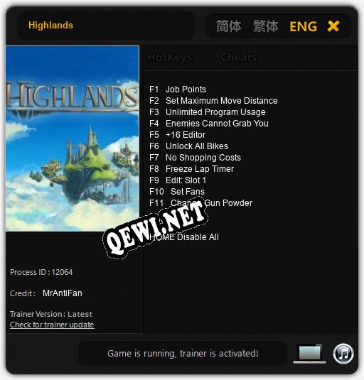 Трейнер для Highlands [v1.0.1]