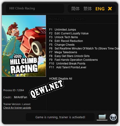 Hill Climb Racing: Трейнер +11 [v1.9]