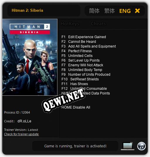 Трейнер для Hitman 2: Siberia [v1.0.5]