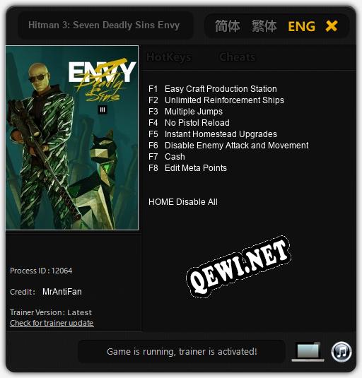 Трейнер для Hitman 3: Seven Deadly Sins Envy [v1.0.5]