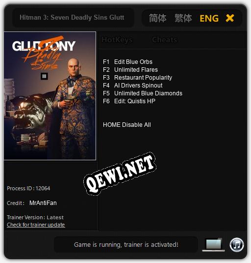 Трейнер для Hitman 3: Seven Deadly Sins Gluttony [v1.0.7]