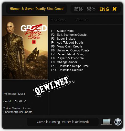 Трейнер для Hitman 3: Seven Deadly Sins Greed [v1.0.7]