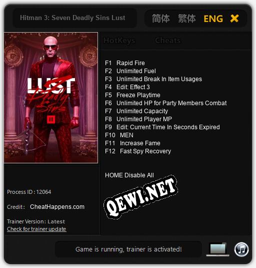 Трейнер для Hitman 3: Seven Deadly Sins Lust [v1.0.4]