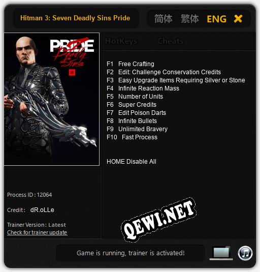 Hitman 3: Seven Deadly Sins Pride: Трейнер +10 [v1.7]