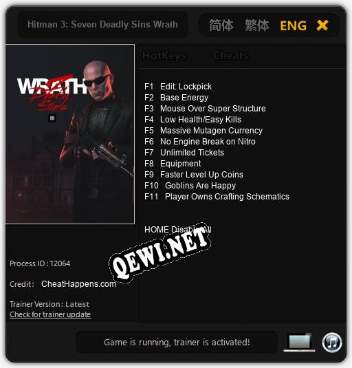 Hitman 3: Seven Deadly Sins Wrath: Трейнер +11 [v1.8]