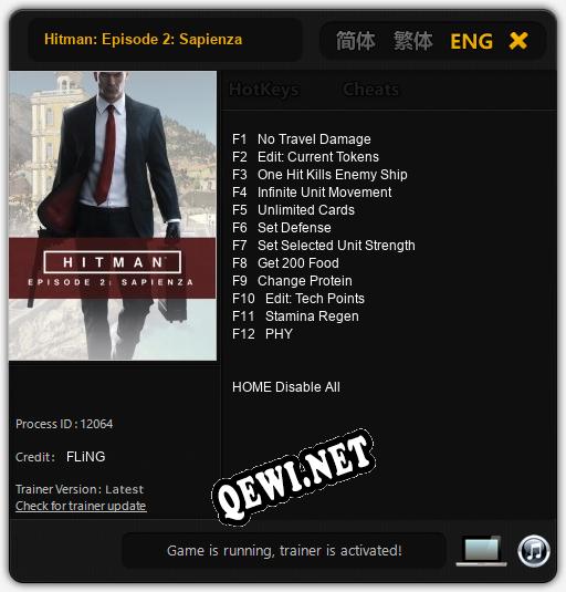 Hitman: Episode 2: Sapienza: Читы, Трейнер +12 [FLiNG]