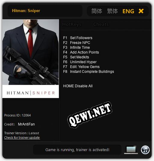 Hitman: Sniper: Трейнер +8 [v1.6]