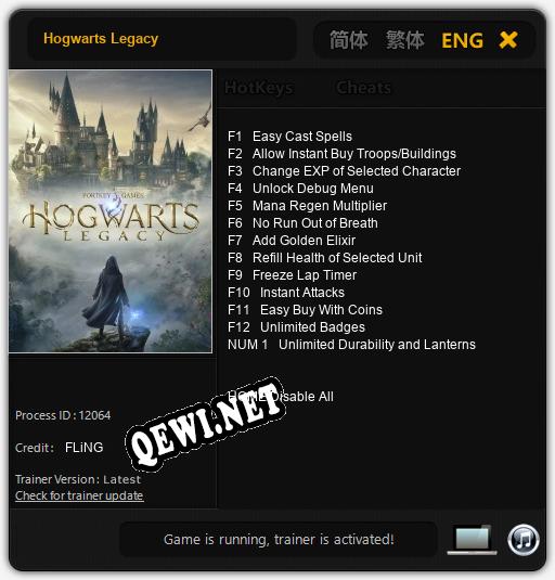 Hogwarts Legacy: ТРЕЙНЕР И ЧИТЫ (V1.0.12)