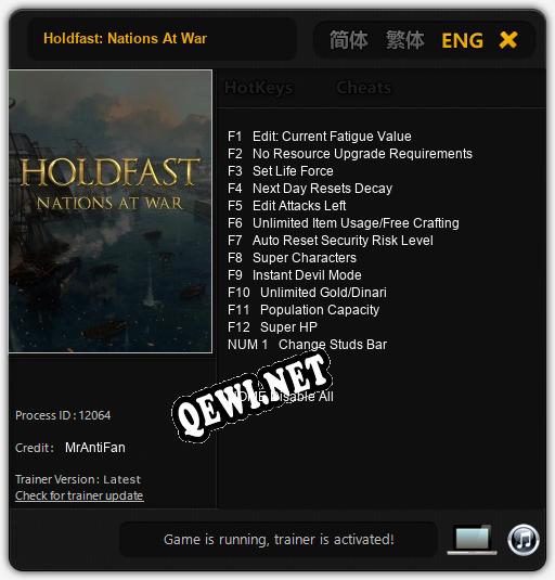 Holdfast: Nations At War: ТРЕЙНЕР И ЧИТЫ (V1.0.79)