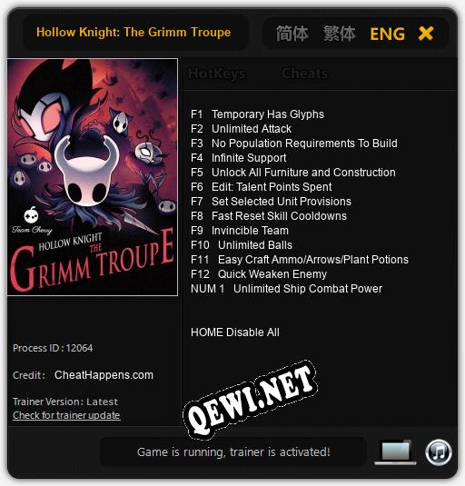 Трейнер для Hollow Knight: The Grimm Troupe [v1.0.2]