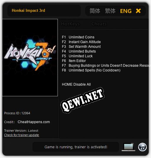 Трейнер для Honkai Impact 3rd [v1.0.9]
