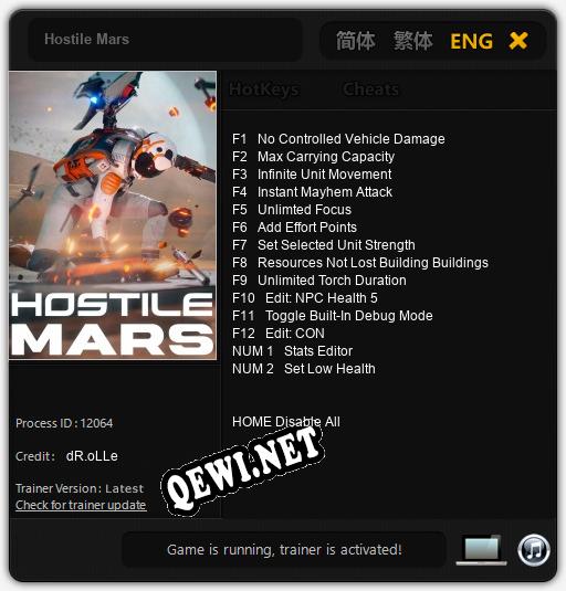 Трейнер для Hostile Mars [v1.0.3]