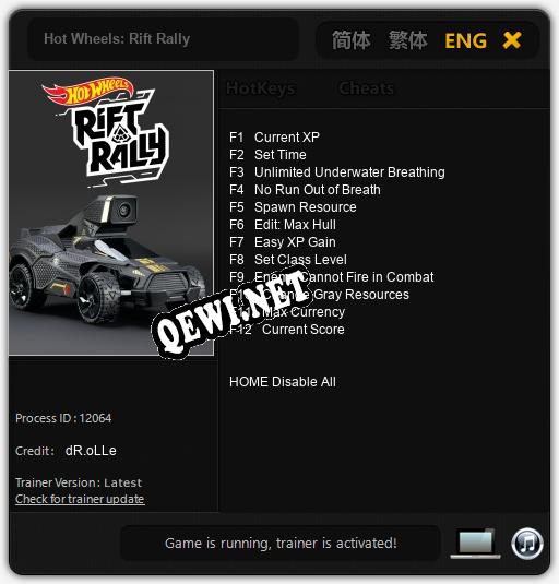 Hot Wheels: Rift Rally: Трейнер +12 [v1.4]