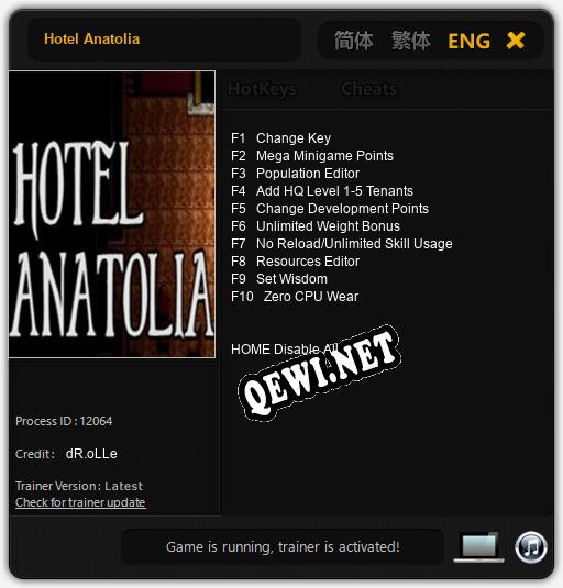 Hotel Anatolia: Читы, Трейнер +14 [MrAntiFan]