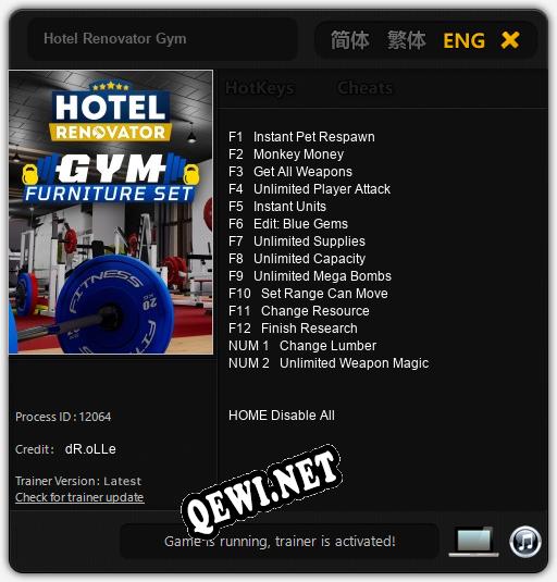 Трейнер для Hotel Renovator Gym [v1.0.5]