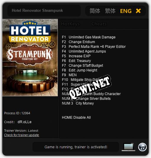 Трейнер для Hotel Renovator Steampunk [v1.0.4]