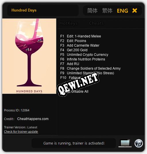 Hundred Days: Трейнер +10 [v1.1]