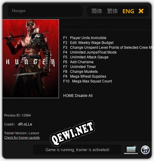 Трейнер для Hunger [v1.0.9]