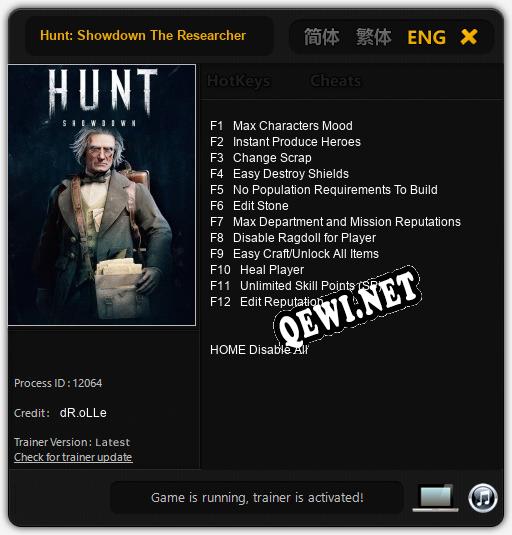 Трейнер для Hunt: Showdown The Researcher [v1.0.2]