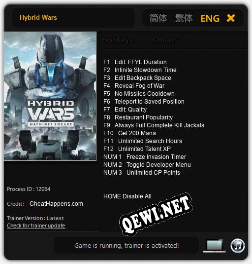 Трейнер для Hybrid Wars [v1.0.9]