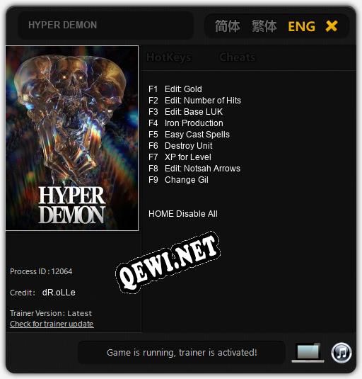 HYPER DEMON: Трейнер +9 [v1.1]