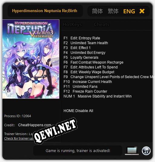 Hyperdimension Neptunia Re;Birth 3: V Generation: ТРЕЙНЕР И ЧИТЫ (V1.0.9)