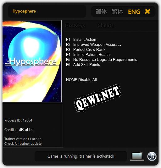 Трейнер для Hyposphere [v1.0.2]