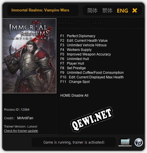 Трейнер для Immortal Realms: Vampire Wars [v1.0.3]