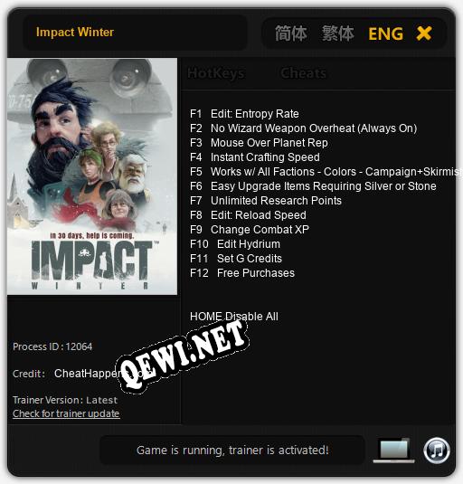 Трейнер для Impact Winter [v1.0.8]