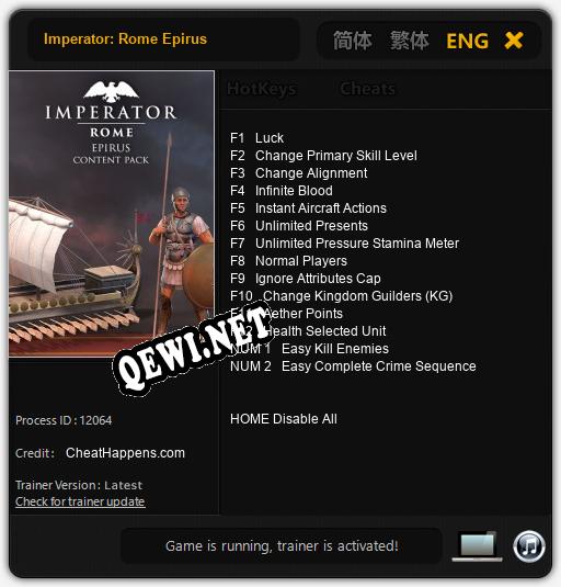 Трейнер для Imperator: Rome Epirus [v1.0.2]