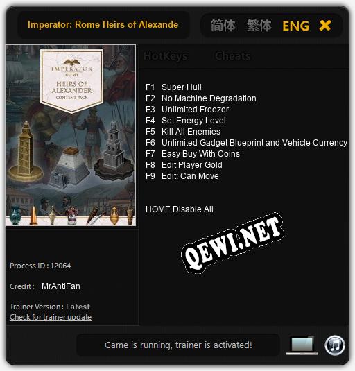 Трейнер для Imperator: Rome Heirs of Alexander [v1.0.3]