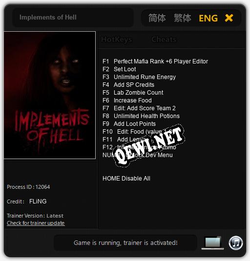 Implements of Hell: ТРЕЙНЕР И ЧИТЫ (V1.0.50)