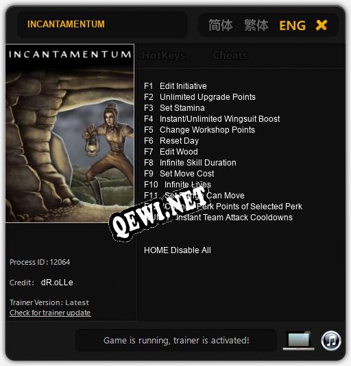 Трейнер для INCANTAMENTUM [v1.0.9]