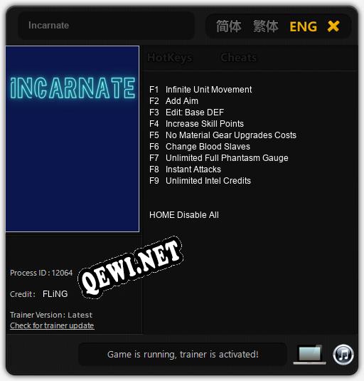 Incarnate: Читы, Трейнер +9 [FLiNG]