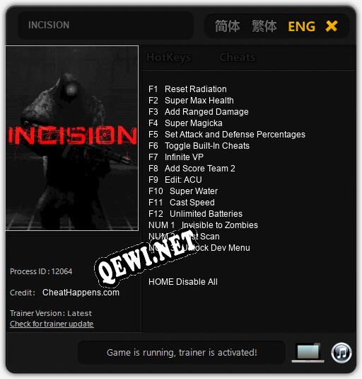 Трейнер для INCISION [v1.0.7]