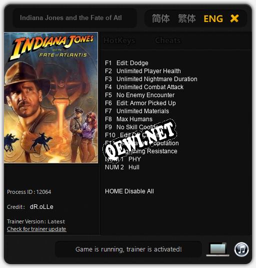 Indiana Jones and the Fate of Atlantis: Трейнер +14 [v1.5]