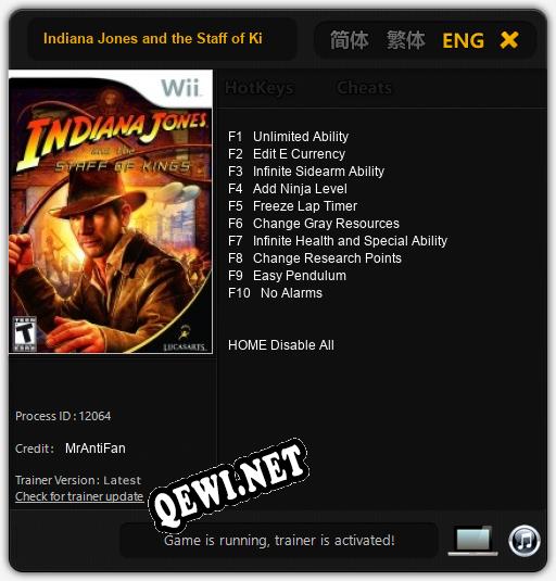 Трейнер для Indiana Jones and the Staff of Kings [v1.0.7]