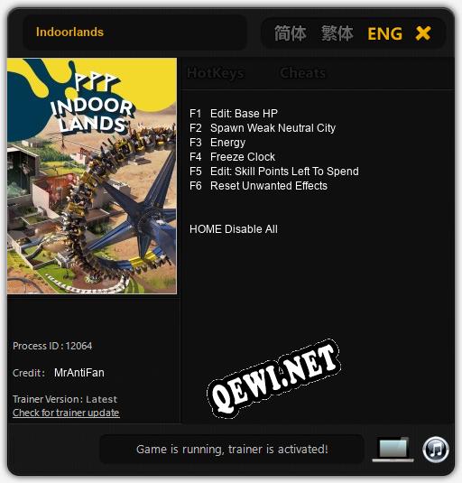 Трейнер для Indoorlands [v1.0.5]