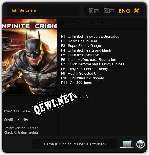 Трейнер для Infinite Crisis [v1.0.8]