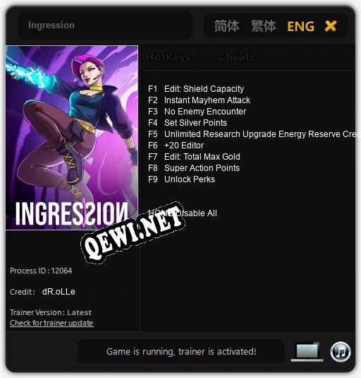 Ingression: Читы, Трейнер +9 [dR.oLLe]