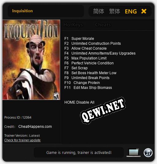 Inquisition: Читы, Трейнер +11 [CheatHappens.com]