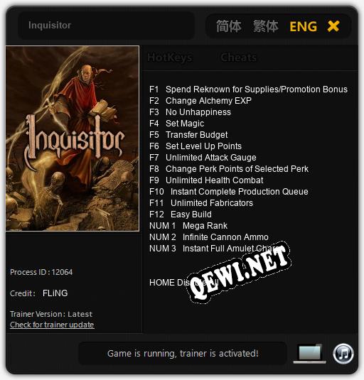 Inquisitor: Трейнер +15 [v1.4]