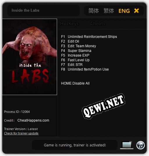 Inside the Labs: Читы, Трейнер +8 [CheatHappens.com]