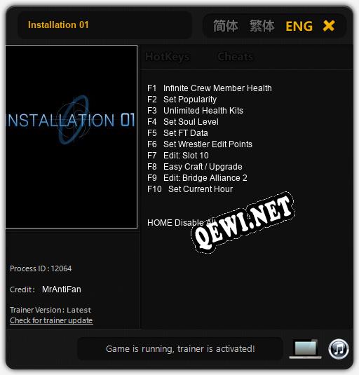 Installation 01: Трейнер +10 [v1.9]
