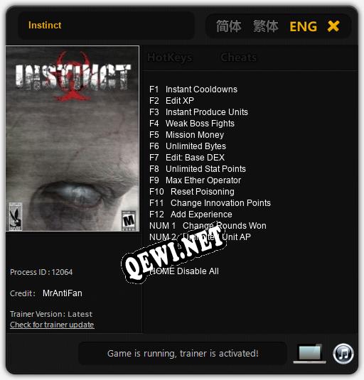 Трейнер для Instinct [v1.0.4]